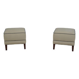 Pair Ethan Allen Modern Design Upholstered Ottomans For Sale