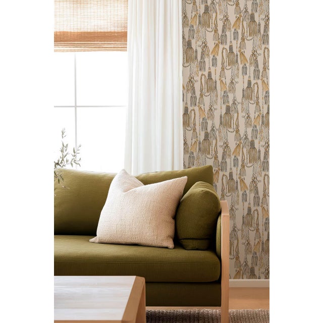 Tassel Trellis Grasscloth Wallpaper by House Party | Imperial Sand | 6 Yards For Sale - Image 4 of 9