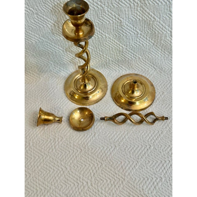 Vintage Brass Open Barley Twist Candlestick Holders - A Pair For Sale - Image 9 of 9