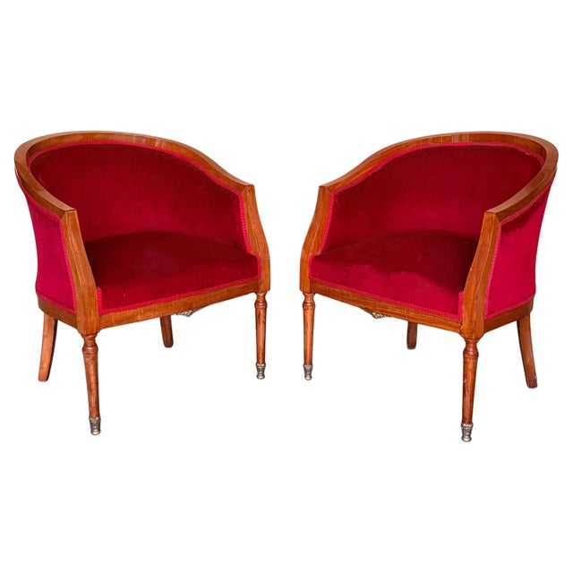 Mid 20th Century French Club Chairs in Red Velvet Upholstery For Sale - Image 15 of 18