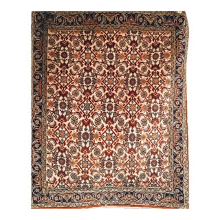 Vintage Persian Qum Square Accent Rug, Hand-Knotted Wool, Allover Geometric Pattern, 2x2, Ivory & Navy For Sale