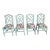 Mid-Century Coastal Boho Distressed Aqua Rattan Chippendale Dining Chairs- Set of 4 For Sale