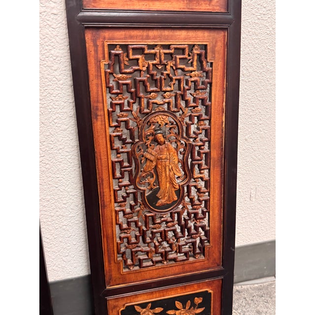 Antique Chinese Carved Wood Window Panels, Pair For Sale - Image 9 of 12