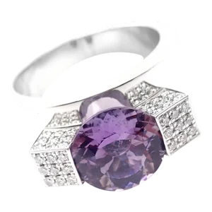 Chopard 18k White Gold Diamond Amethyst Wide Band Ring, size 7