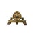 A decorative vintage brass railway wheelset mounted on a short section of track with wooden sleepers. The model features a...