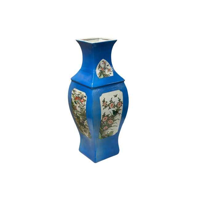 Chinese Bright Blue White Window Scenery Graphic Square Porcelain Vase For Sale In San Francisco - Image 6 of 17