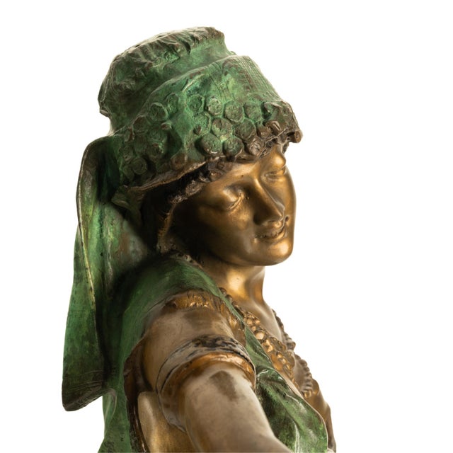 Antique Italian Art Nouveau Cold Painted Bronze Orientalist Figure Arab Girl by Ferdinando De Luca 1900 For Sale - Image 10 of 12