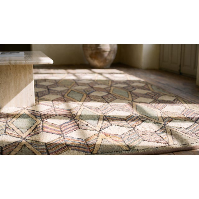 1890s Multicolor Cube Folk Art Antique American Hooked Rug 2'9" X 3'5" Hand Knotted Wool Carpet For Sale - Image 10 of 10