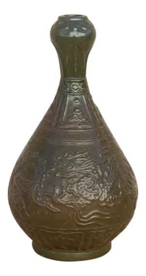 Vintage Engraved Chinese Glazed Vase