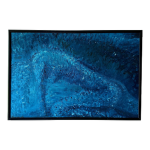 1970s Blue Figural Abstract Female Nude Oil Painting, Signed Kimbrough Thompson, Framed