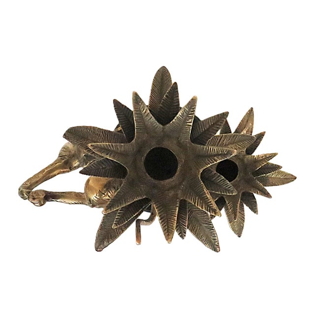 Late 20th Century Pair of Maitland Smith Bronze Candelabra W/ Monkeys & Palm Trees For Sale - Image 5 of 6
