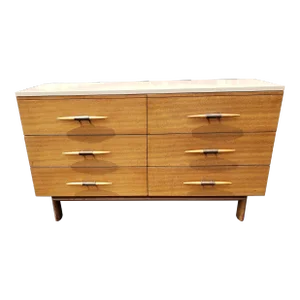 1950s John Keal for Brown Saltman Double Dresser in Blonde Mahogany & Formica Top