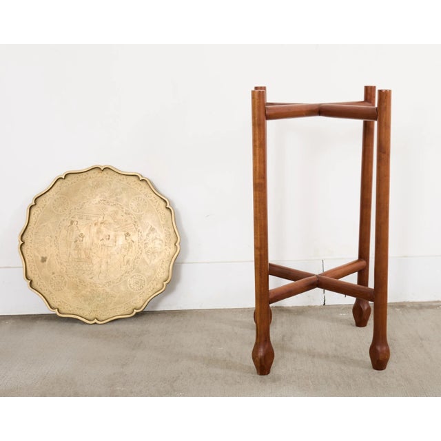 Mid 20th Century Asian Etched Brass Tray Table on Four Leg Stand For Sale - Image 5 of 18