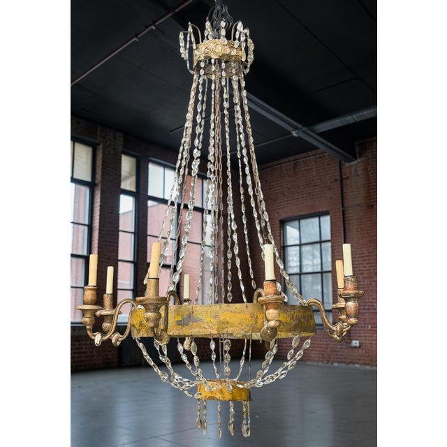 Italian Antique Early 19th C Italian Crystal & Tole Chandelier For Sale - Image 3 of 5