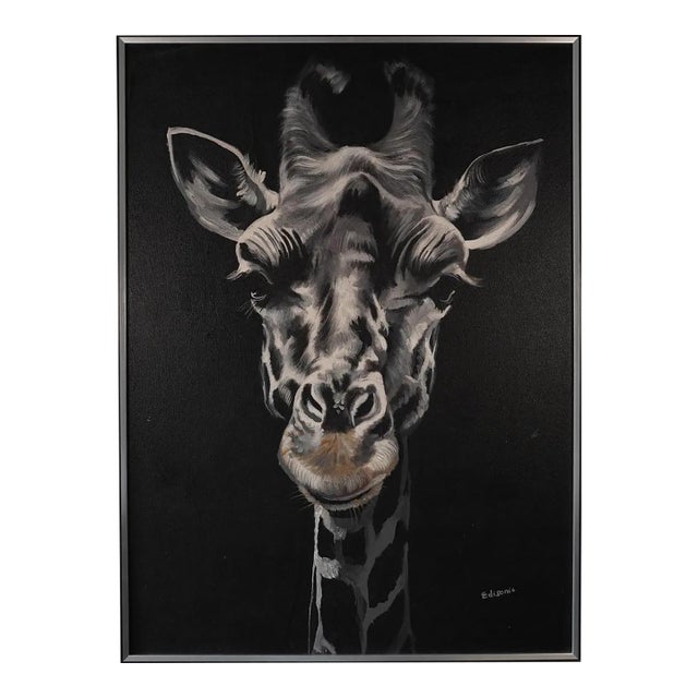 "Monochrome Majesty" Contemporary Wildlife Painting by Edison Byarugaba, Framed For Sale