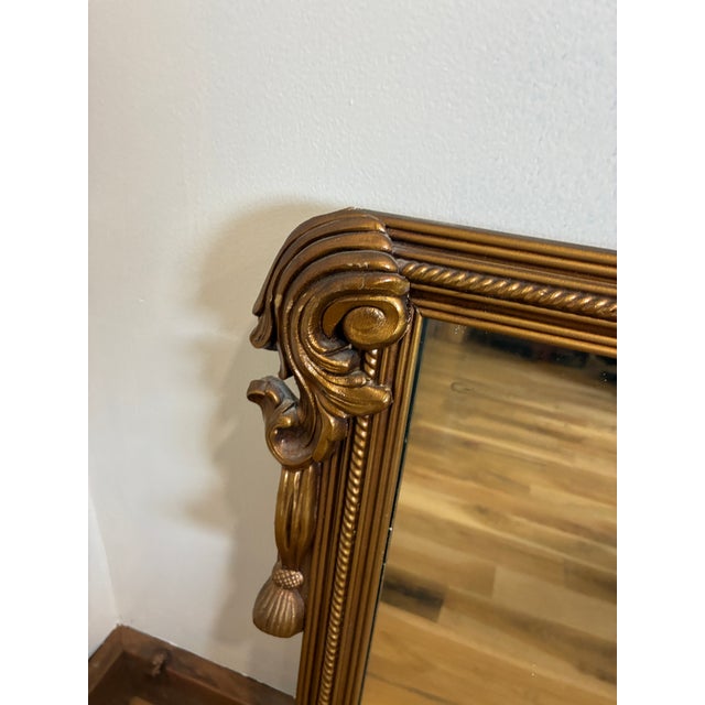 French Vintage Hollywood Regency Gold Laurel Crest Wall Mirror For Sale - Image 3 of 9