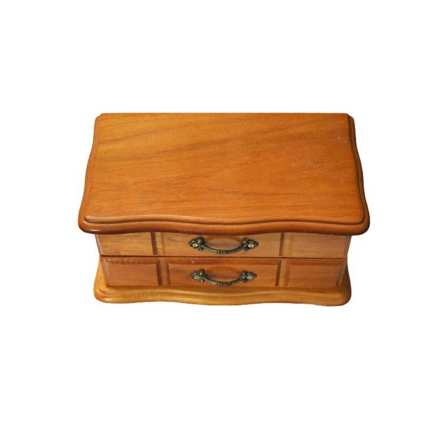 1970s Vintage Wood Jewelry Box With Drawers and Mirror For Sale - Image 5 of 10