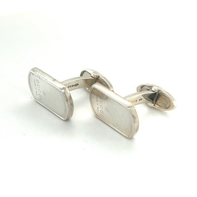 Metal 1990s Pair of Gucci Estate Mens Cufflinks Sterling Silver For Sale - Image 7 of 8