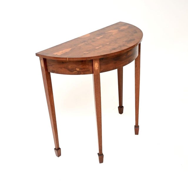 Inlaid Yew Wood Console Table, 1950 For Sale - Image 3 of 11