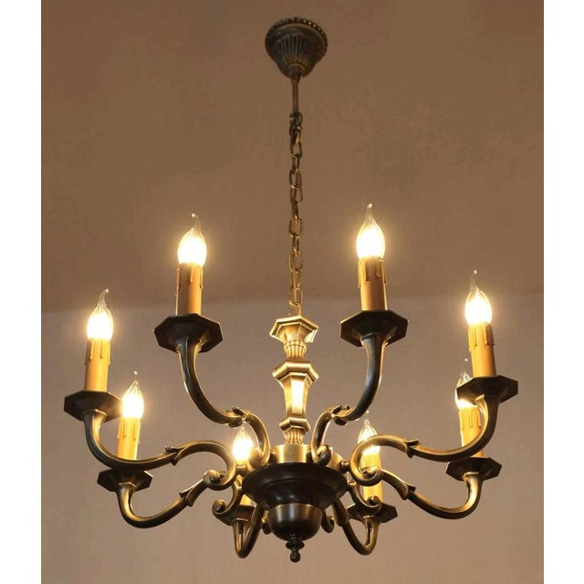 Metal Eight-Armed Chandelier, 1950s For Sale - Image 4 of 5