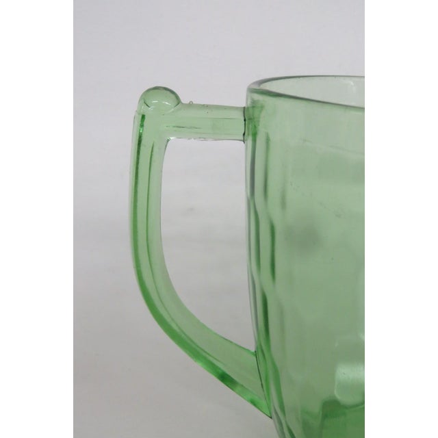 Glass 1930s Jeannette Glass Co Green Hex Optic Pitcher Honeycomb Uranium Glass For Sale - Image 7 of 18