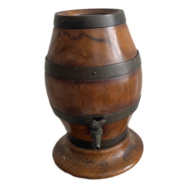 Antique English Treen Barrel String Box For Sale