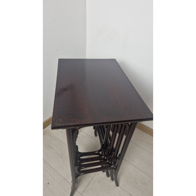 Four 1920s-Style Wooden Nesting Tables with Thonet Label Decorations, Set of 4 For Sale - Image 6 of 18