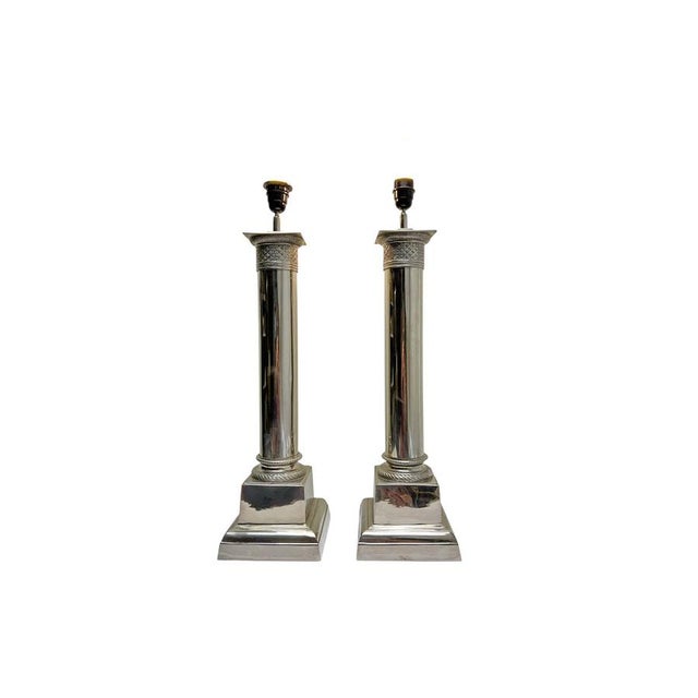 Silver Large Neo-Classical Table Lamps, 1970s, Set of 2 For Sale - Image 8 of 8