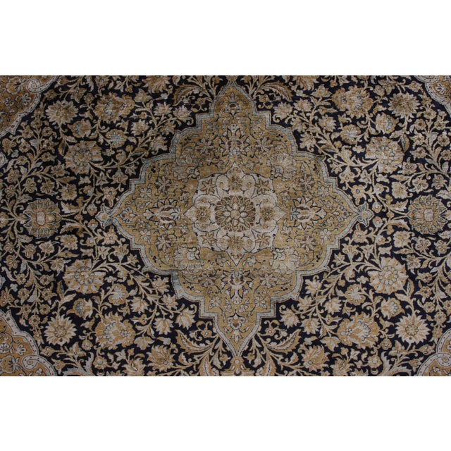 Hand-Knotted Vintage Persian Qum Rug in Beige-Brown Floral Medallion Pattern For Sale In New York - Image 6 of 8