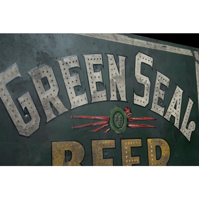 Rare Pre-Prohibition Green Seal Beer Lighted Tin Sign For Sale - Image 4 of 9