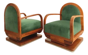 Art Deco Armchairs in Wood and Mohair Velvet, Set of 2