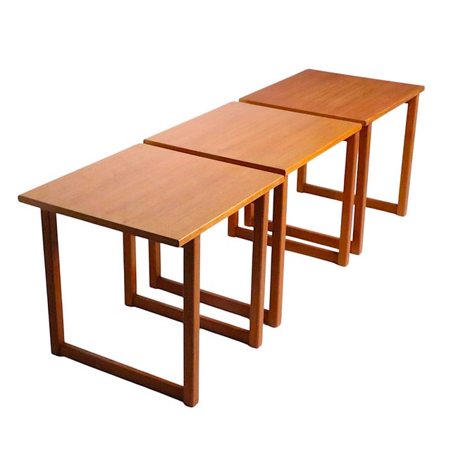 Wood Mid Century Danish Modern Teak Cube Table Nest Att. To Kai Kristiansen for Vildberg Mobelfabrik Model 33 C. 1960's For Sale - Image 7 of 14