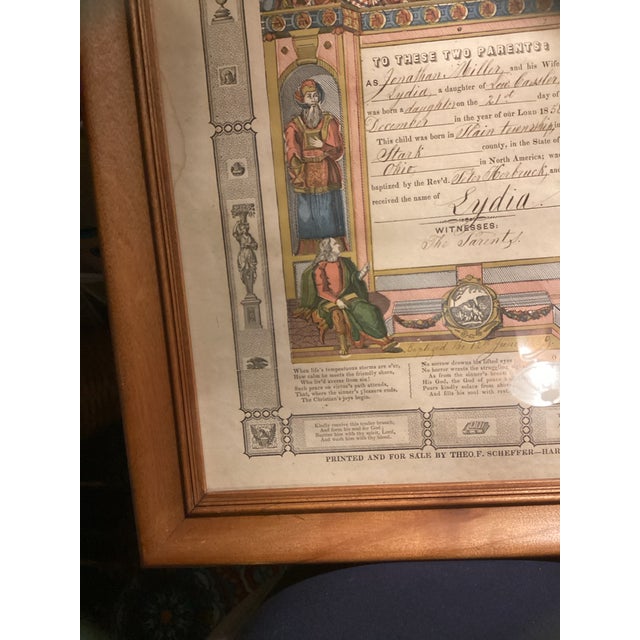 Antique Pennsylvania Dutch Fraktur Birth Baptism Record Certificate T F Scheffer For Sale - Image 10 of 12