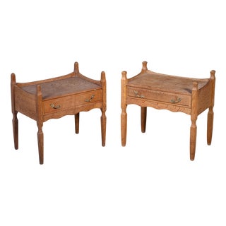 Brutalist Oak Nightstands attributed to Henning Kjærnulf, 1970s, Set of 2 For Sale