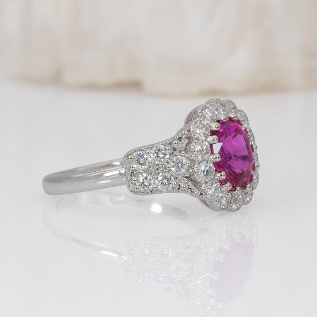 2020s 2ct Hot Pink Sapphire Ring With Natural Diamonds Accents: Solid 14k Gold, Oval, Size 6.75 For Sale - Image 5 of 7