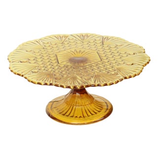 Art Deco Amber Cake Stand in Depression Glass For Sale
