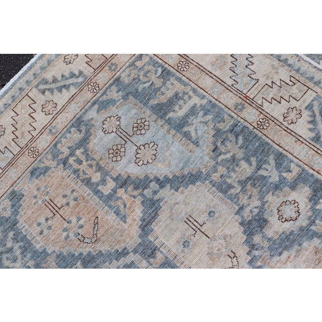 Afghanistan Tabriz Gallery Runner With Soft Blue Field and Ivory Motifs For Sale - Image 16 of 16