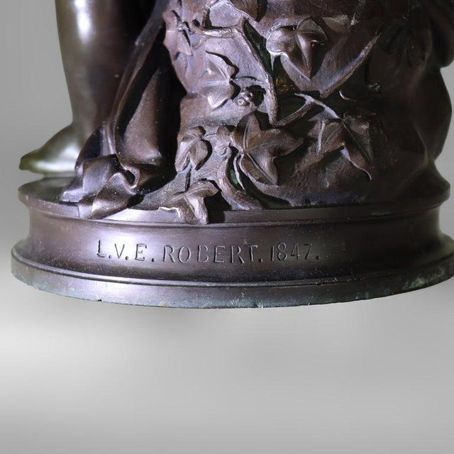 Antique Classical Bronze Sculpture Of A Young Girl By L. V. E. Robert C1847 Measures - 14 1/4" x 7 1/4" x 7 3/4"