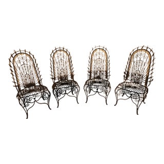 Mid 20th Century John Salterini High-Back Hearts Peacock Wrought Iron Chairs, Attributed For Sale