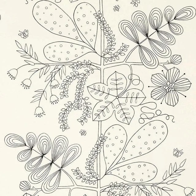 Sample- Schumacher Blommen Print Fabric in Black For Sale