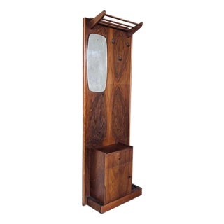 Mid-Century Modern Walnut Hall Stand with Mirror and Umbrella Stand and Shoe Cabinet, 1960s For Sale
