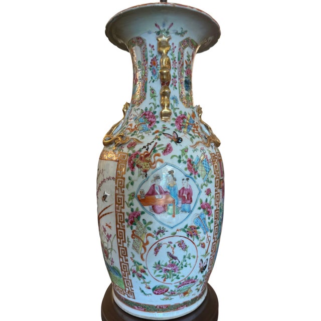 Chinese Late 19th Century Chinese Canton Rose Medallion Lamps - a Pair For Sale - Image 3 of 14