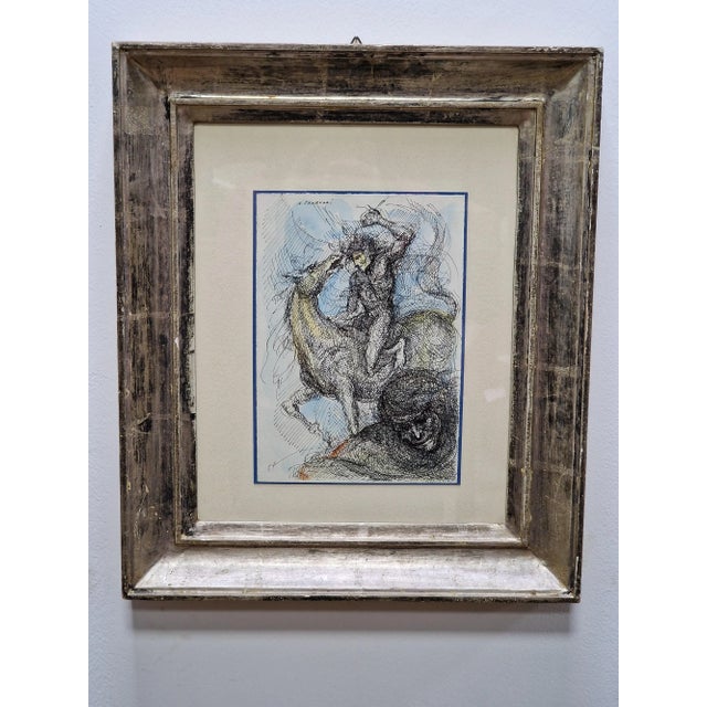 Blue Angelo Canevari, Rider, 1980s, Watercolor, Framed For Sale - Image 8 of 8