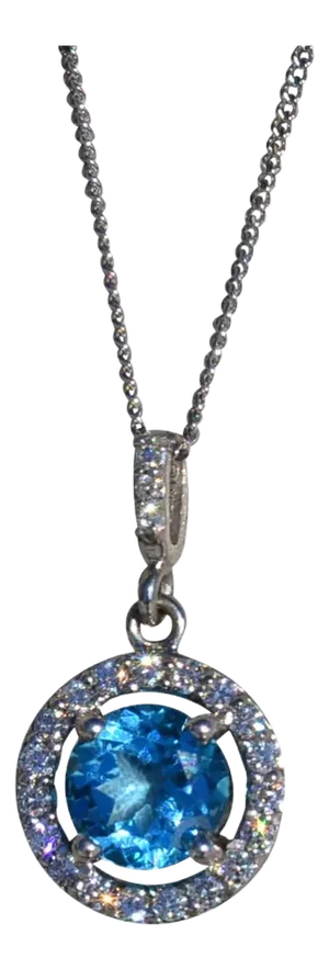The Elliana: Ladies Topaz and Diamond Halo Necklace in 14K