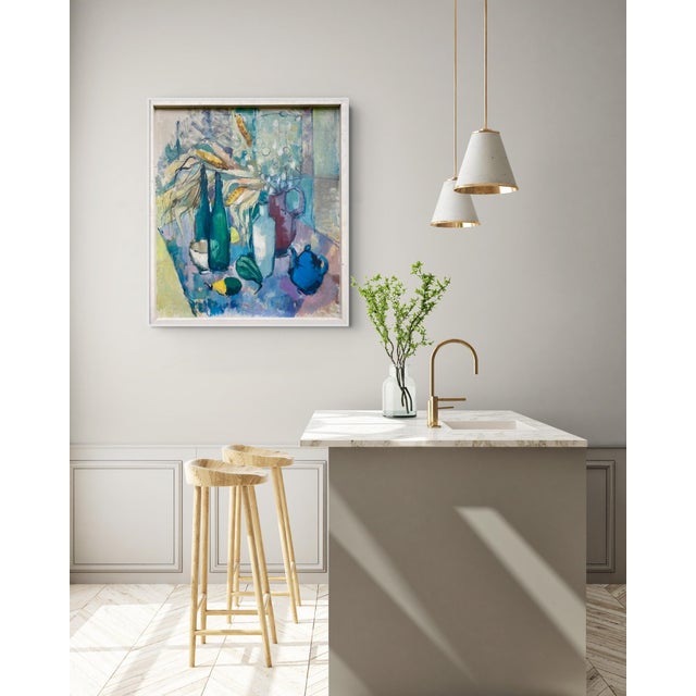 Modern European School, Still Life with a Blue Teapot, 1950s, Oil on Canvas For Sale - Image 3 of 6