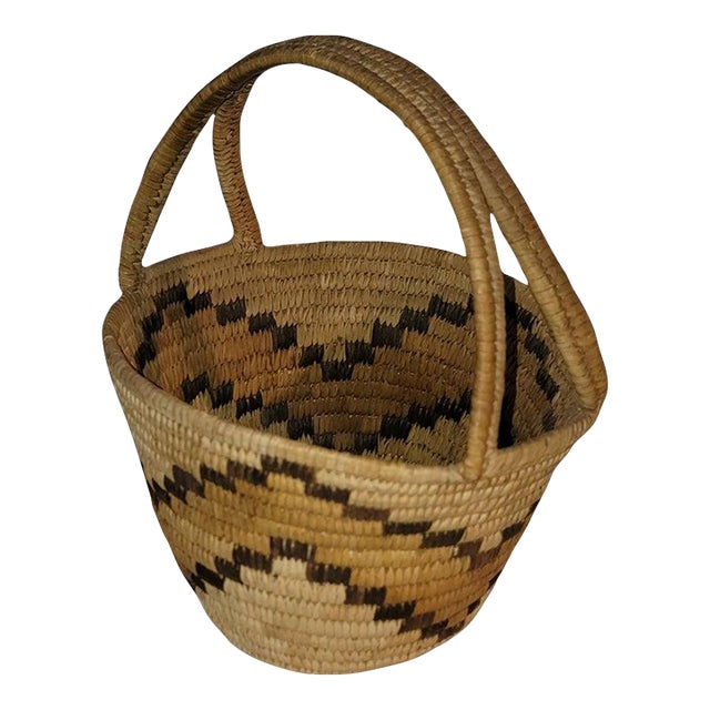 1940s Decorative Hand Woven Basket For Sale
