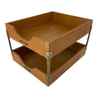 Retro Wooden in/Out Desk File Tray For Sale