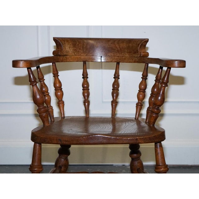 Edwardian Elm Bow Back Smokers Captains Chair, 1900s For Sale - Image 10 of 18