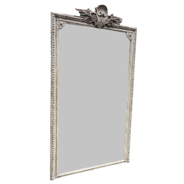 Large Antique 19th Century French Carved Wood & Gesso Mirror For Sale