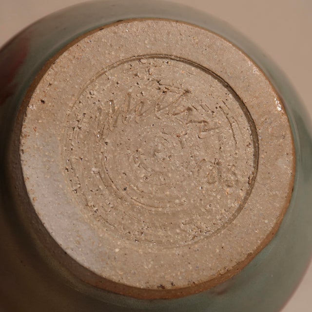 Wabi Sabi Handmade Studio Pottery Vase With Red & Earth Tone Reactive Glaze For Sale - Image 10 of 10